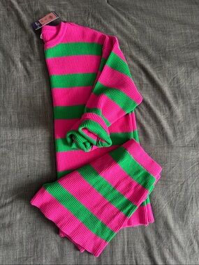 Pink Lily Hot Pink and Kelly Green Striped Knit Sweater